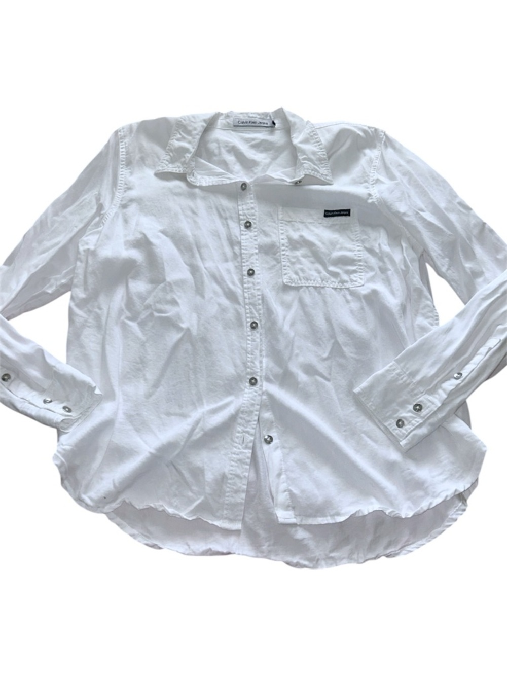 Calvin Klein Jeans Ladies Solid White Button Front Top Blouse L EUC